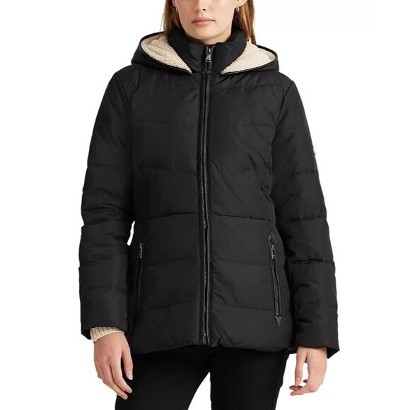 Ralph Lauren Black Label Down Puffer Jacket Full Zip Black Fleece Size Medium - Picture 1 of 13
